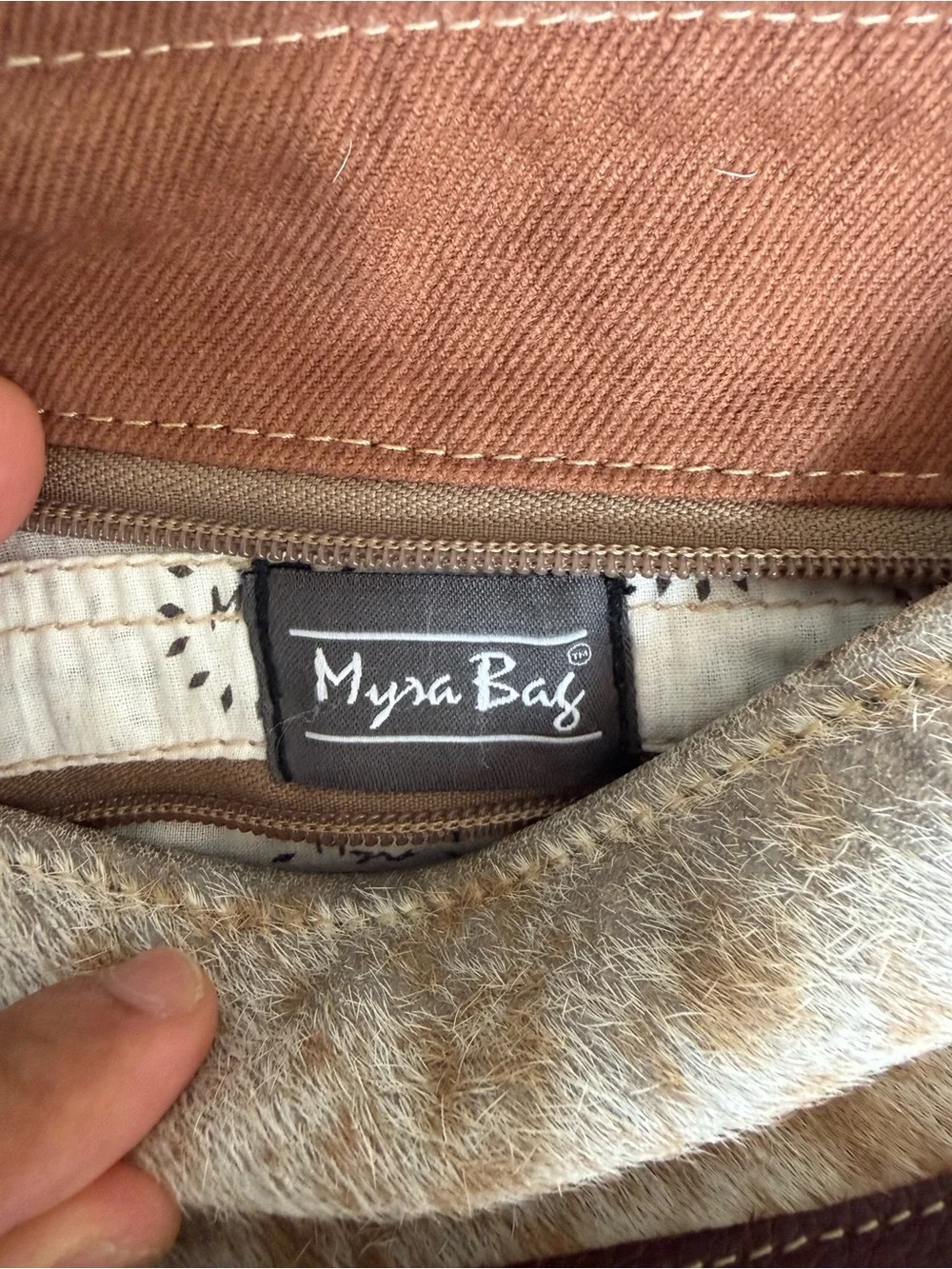 Myra Bag Brown, Cream & Turquoise Tooled Cowhide Crossbody